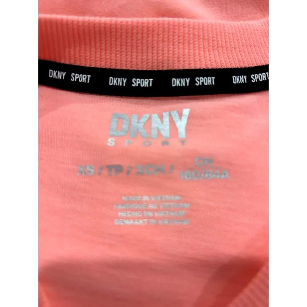 DKNY Sport Womens Cotton Stud Logo Knot Front T-Shirt Tee Top Sz XS 100% Cotton - Picture 7 of 9